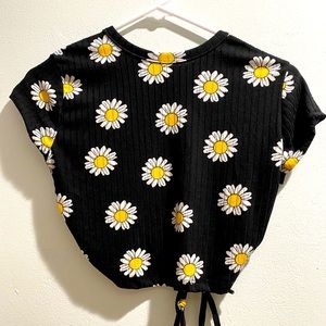 Black and sunflower crop top with open back